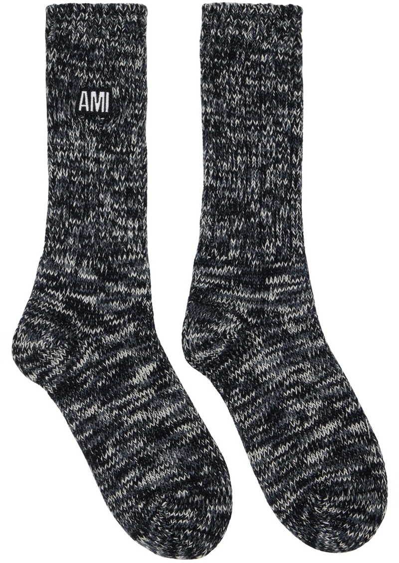 AMI Paris Black Marled Socks
