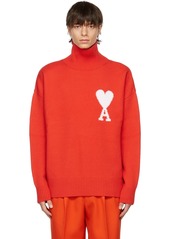 AMI Paris Red Felted Wool Ami de Caur Turtleneck