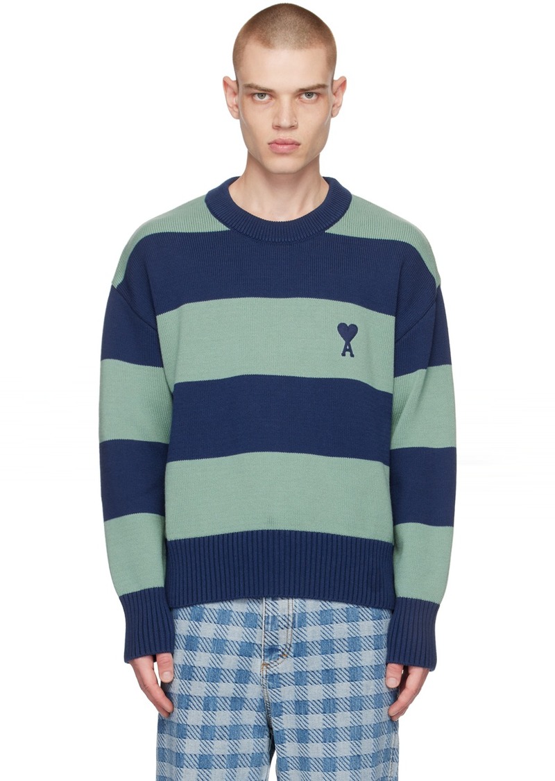 AMI Paris SSENSE Exclusive Navy & Green Ami de Caur Sweater