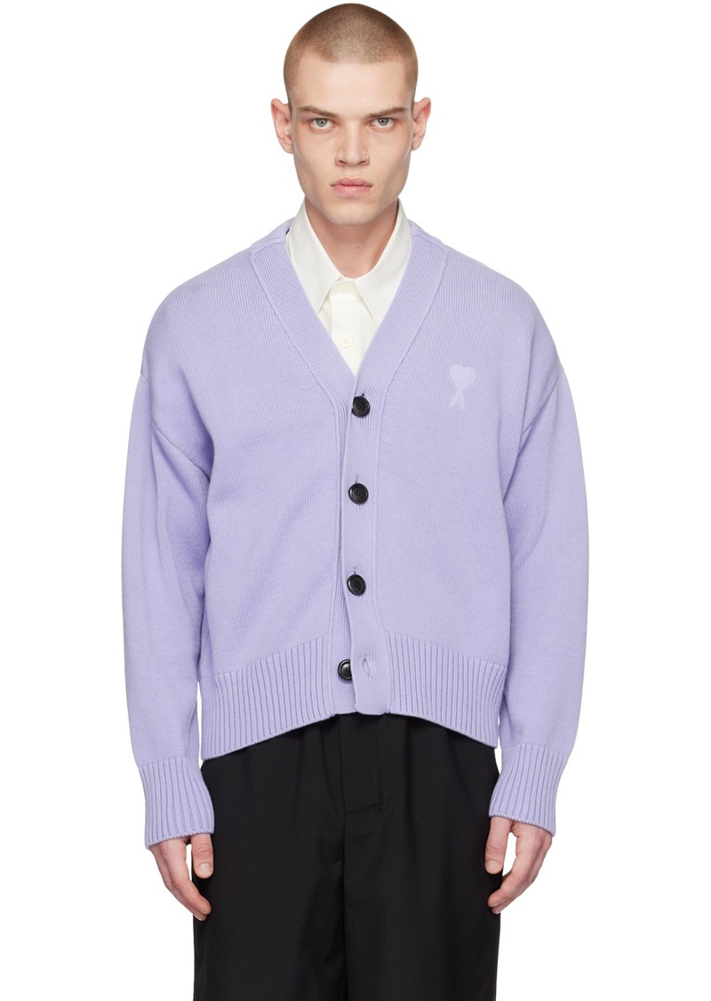 AMI Paris SSENSE Exclusive Purple Ami de Caur Cardigan