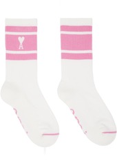 AMI Paris White & Pink Ami de Caur Striped Socks