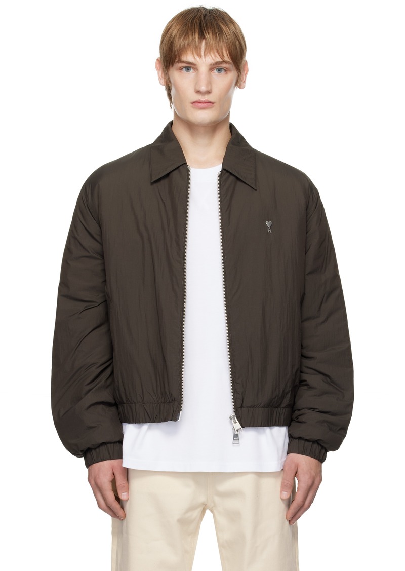 AMI Paris Brown Ami De Coeur Zipped Bomber Jacket