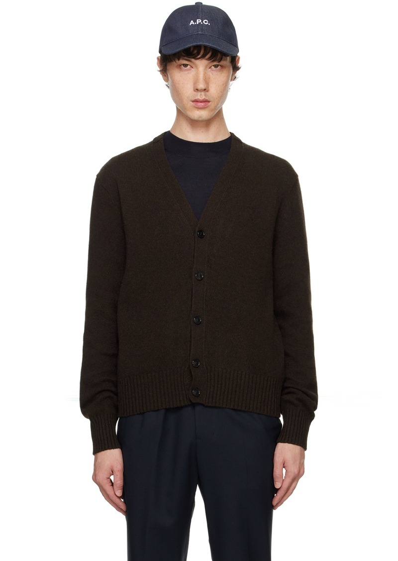 AMI Paris Brown Cashmere Ami De Caur Cardigan