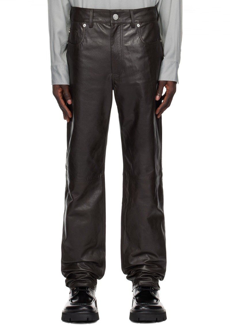 AMI Paris Brown Straight Fit Leather Pants