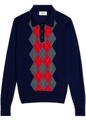 AMI argyle-check knit polo shirt