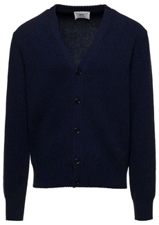 AMI Blue Cardigan with ADC Embroidery in Cashmere and Wool Blend Man