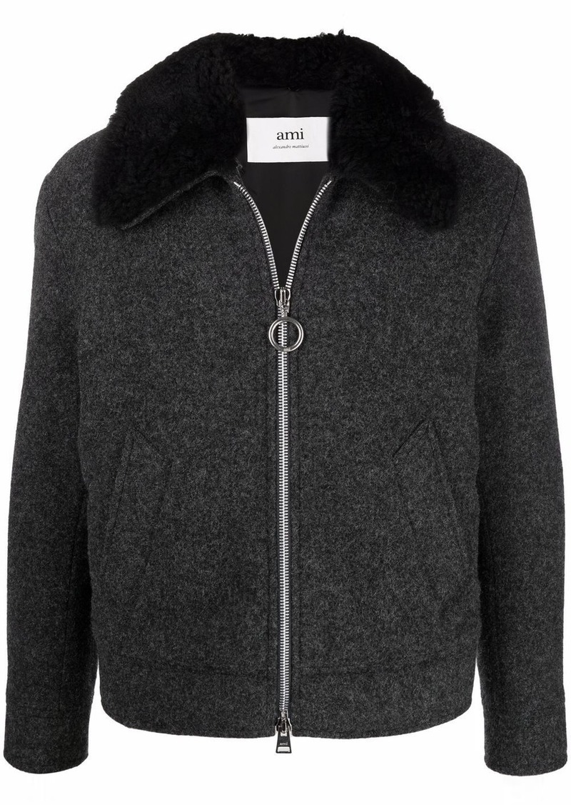 AMI detachable faux-fur collar jacket