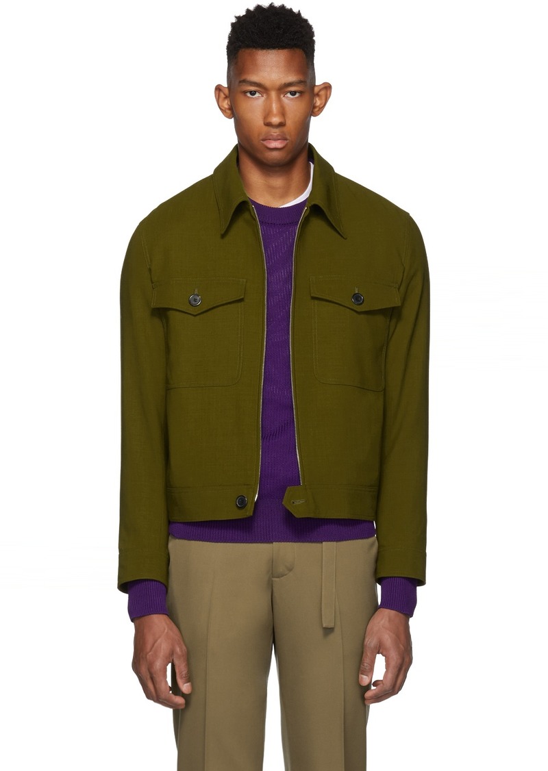 AMI Green Virgin Blouson Shirt Jacket | Outerwear