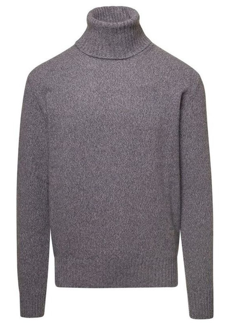 AMI Grey Ribbed Mock Neck Sweater in Cashmere Blend Man
