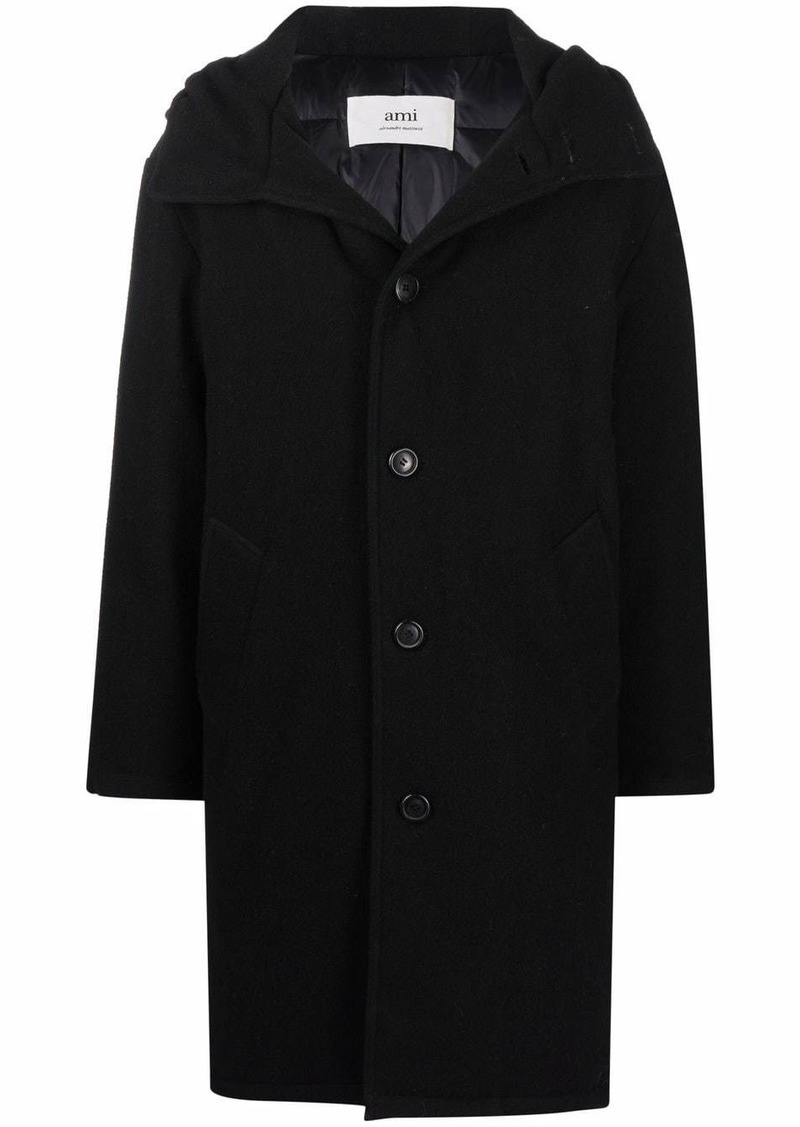 AMI hooded single-breasted coat