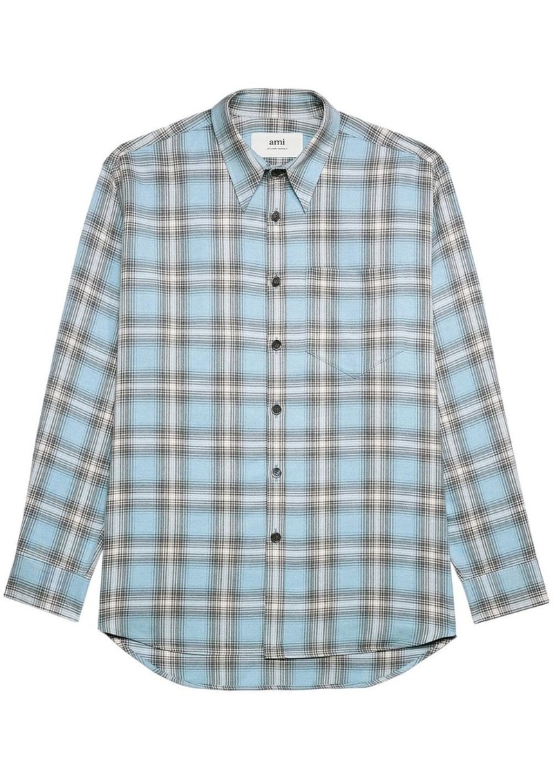 AMI long-sleeved checkered knitted shirt