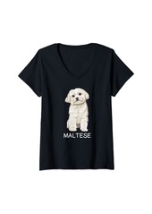 AMO Womens Maltese Dog V-Neck T-Shirt