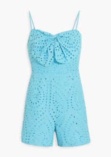 AMUR - Bow-embellished broderie anglaise cotton playsuit - Blue - US 2