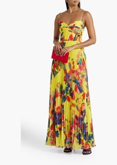 AMUR - Dawson floral-print pleated chiffon gown - Yellow - US 6