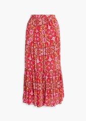 AMUR - Gathered printed woven midi skirt - Red - US 6