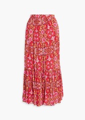 AMUR - Gathered printed woven midi skirt - Red - US 10