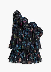 AMUR - One-shoulder pleated floral-print chiffon top - Black - US 6