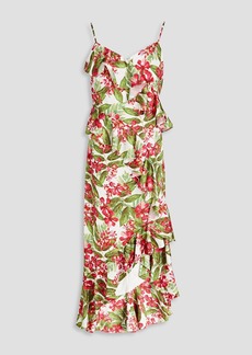 AMUR - Ruffled floral-print crepe de chine midi dress - White - US 2