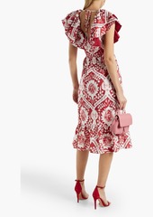 AMUR - Ruffled printed hemp and cotton-blend midi dress - Red - US 4