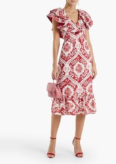 AMUR - Ruffled printed hemp and cotton-blend midi dress - Red - US 4