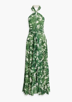 AMUR - Tiered printed crepe halterneck maxi dress - Green - US 8