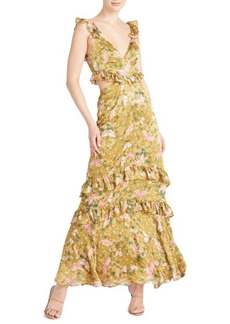 AMUR Magnolia Cutout Silk Maxi Dress