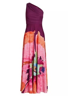 Amur Atlas Painterly One-Shoulder Gown