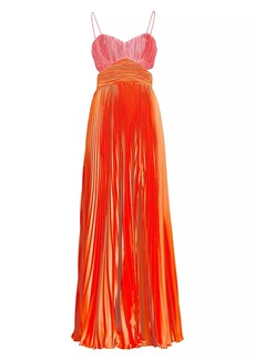 Amur Elodie Satin Colorblock Pleated Gown