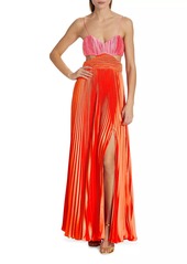 Amur Elodie Satin Colorblock Pleated Gown