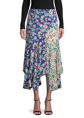 Amur Floral-Print Faux Wrap Silk Skirt