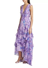 Amur Senora Palm Ruffled High-Low Gown