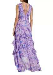 Amur Senora Palm Ruffled High-Low Gown