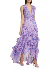 Amur Senora Palm Ruffled High-Low Gown