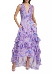 Amur Senora Palm Ruffled High-Low Gown