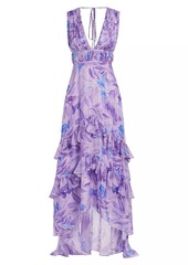 Amur Senora Palm Ruffled High-Low Gown