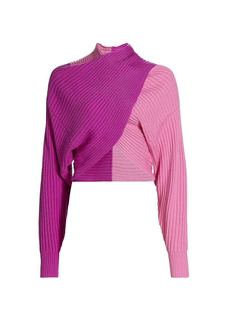 Wool Colorblocked Twist-Front Sweater