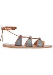 Ancient Greek Sandals Woman + Le Sirenuse Positano Alcyone Metallic Embroidered Leather Sandals Light Brown