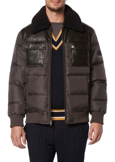 Andrew Marc Beaumont Faux Shearling Collar Faux Leather Water Resistant Quilted Puffer Jacket in Brown at Nordstrom Rack