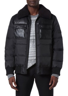 Andrew Marc Beaumont Faux Shearling Collar Faux Leather Water Resistant Quilted Puffer Jacket in Black at Nordstrom Rack