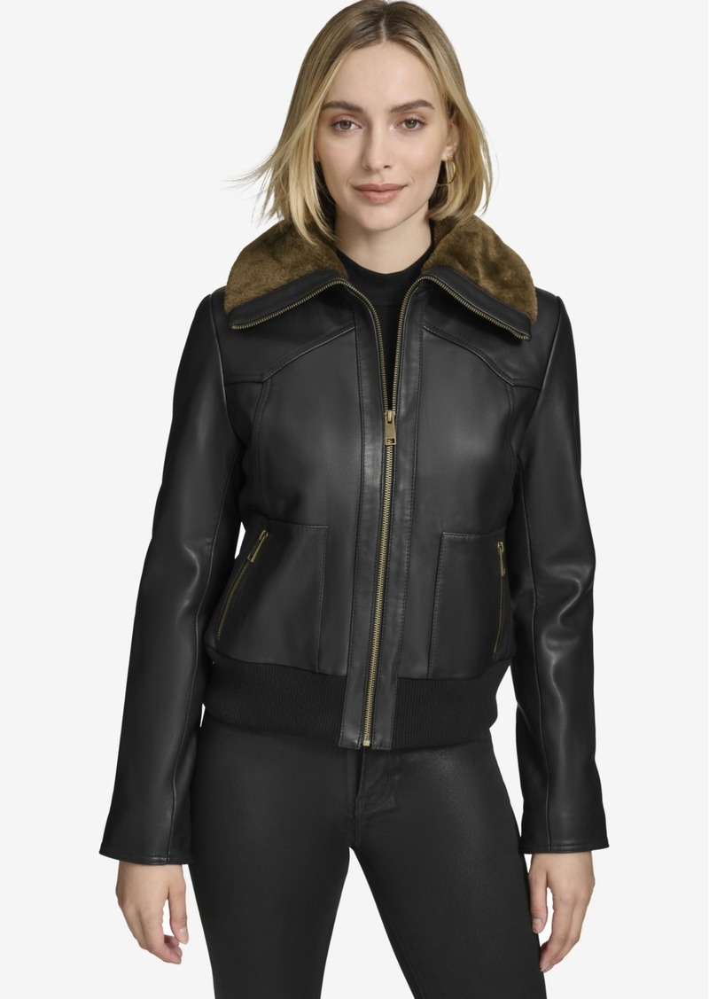 Andrew Marc Black Label Women's Evie Aviator-Style Leather Jacket - Black