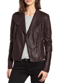 Andrew Marc Felix Leather Moto Jacket with Knit Panels in Burgundy at Nordstrom