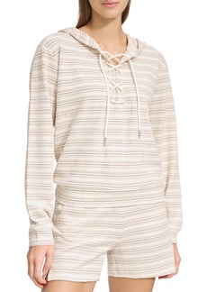 Andrew Marc Heritage Stripe Lace-Up Pullover Hoodie in Oatmeal Combo at Nordstrom Rack