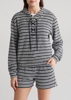 Andrew Marc Heritage Stripe Lace-Up Pullover Hoodie in Black/White Combo at Nordstrom Rack
