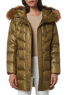 Andrew Marc Malita Belted Down & Feather Fill Parka with Faux Fur Trim in Olive at Nordstrom