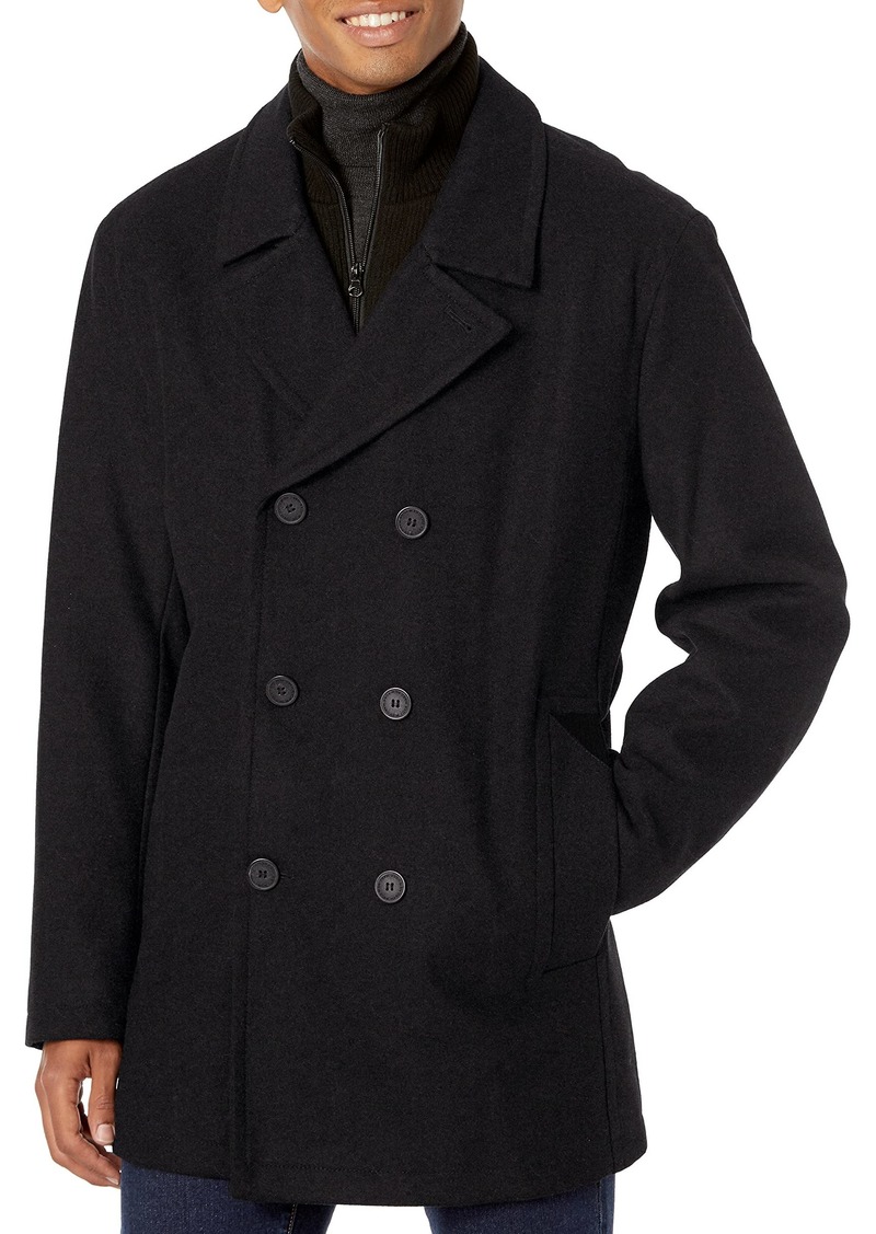 Andrew Marc Men's Burnett Melton Wool Pea Coat Jacket Charcoal