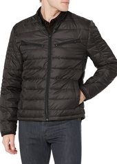 Andrew Marc Men's Grymes Diamond Quilted Four Pocket Lightweight Field Jacket COLLARLESS BLACK