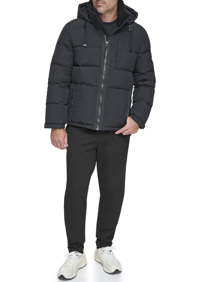 Andrew Marc Men's Mid Length Water Resistant Wool Jacket with Inner Bib Black-Hubble