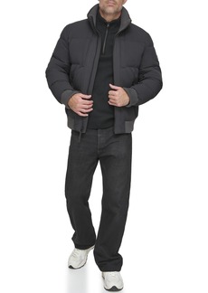 Andrew Marc Men's Mid Length Water Resistant Wool Jacket with Inner Bib Black-Sideling