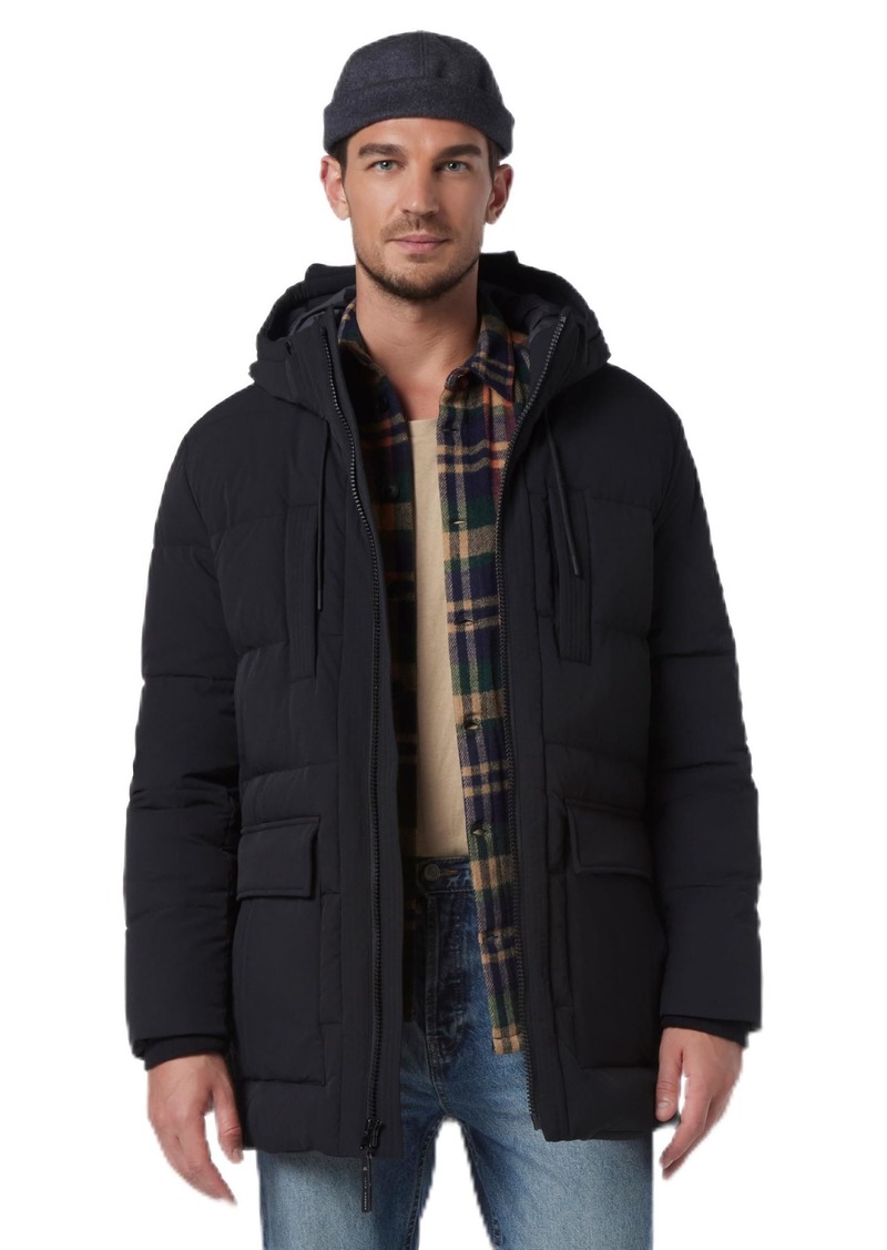 Andrew Marc Men's Mid Length Water Resistant Wool Jacket with Inner Bib BLACK (SILVERTON)
