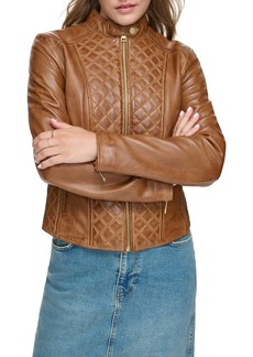 Andrew Marc Quilted Panel Leather Jacket in Cognac at Nordstrom Rack